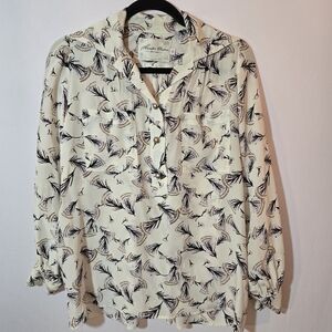 Hunter Dixon New York 100% Silk Romantic Floral Print Popover Blouse Pockets, S